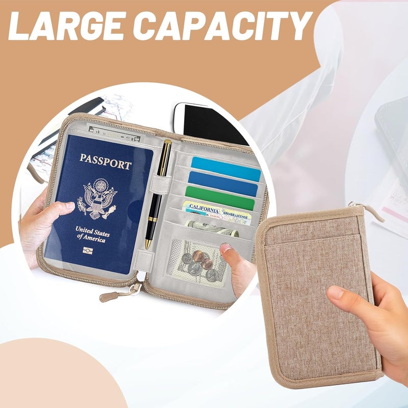 EPIMA Passport Holder for Travel Essentials, RFID Blocking Protector Passport Wallets, Passport Document Organizer Case for Travel Must Have, Passport Book for Women, Couple, Family Cards, Tickets, ID, Cash - Image 5